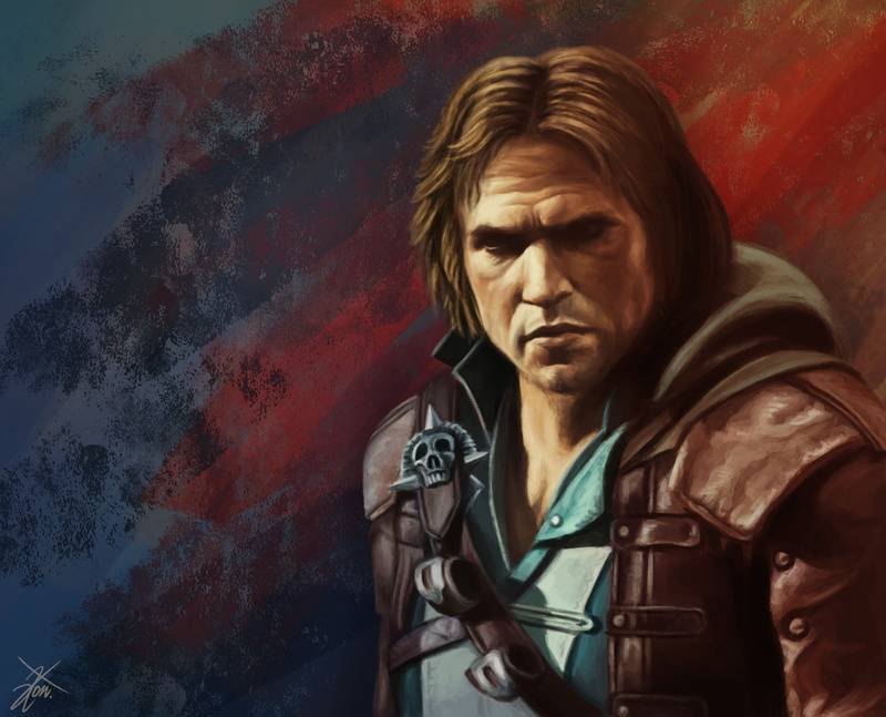 low angle view, front view, headshot, indoors, mature adult, contemplation, jacket, clothing, Assassins Creed IV: Black Flag, young adult, looking, real people