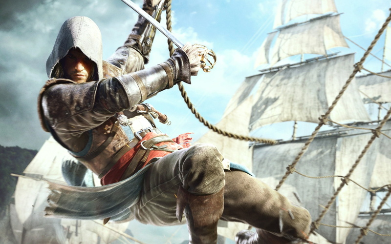 outdoors, representation, sculpture, creativity, creed, Edward Kenway, game, sword, day, the past, male likeness, pirate, 2K, Assassins Creed IV Black Flag