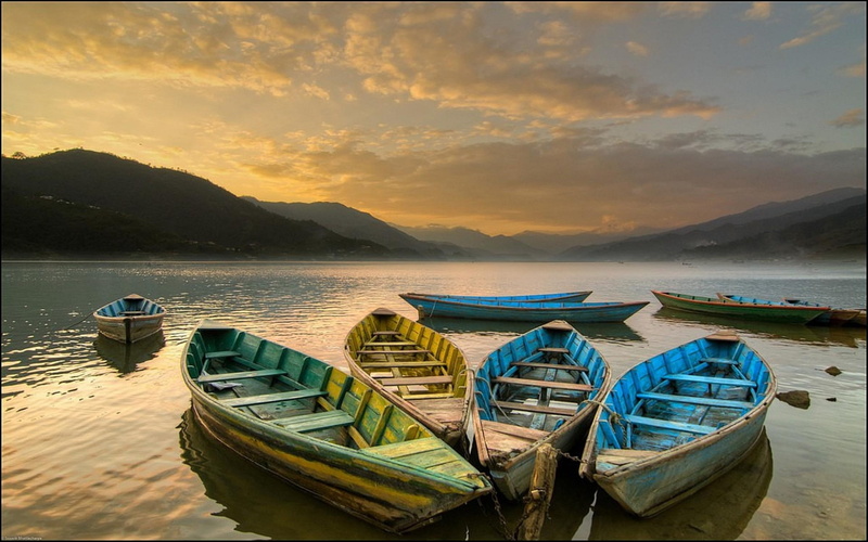 sunset, mist, travel, transportation, no people, land, landscape, nautical vessel, moored, sky, outdoors, scenics - nature, fishing industry, boat, mountain