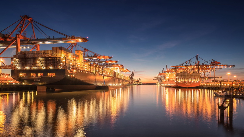 Shipyard, Ship, Crane, Container Ship, Harbor, Ocean, 1080P, Dusk, Man Made