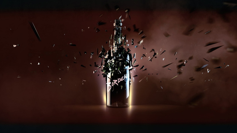 digital art, motion, illuminated, splashing, reflection, broken glass, studio shot, blurred motion, impact, nature, bottles, close-up, mid-air, water, long exposure