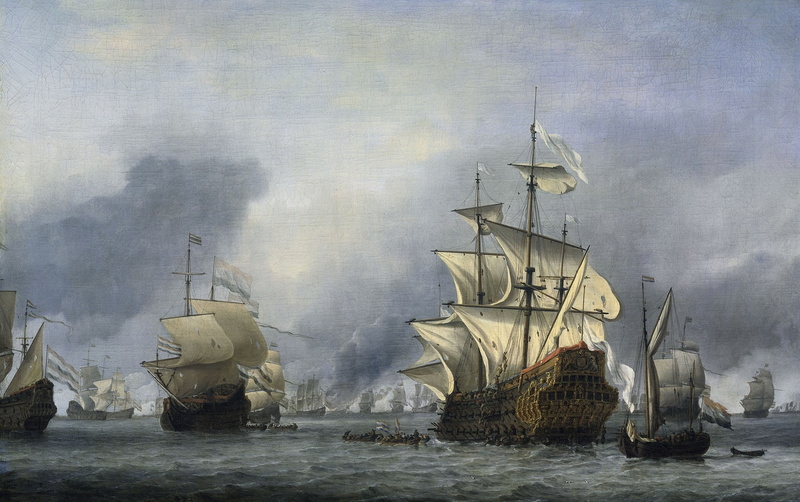 Willem van de Velde the Younger, canvas, oil, sail, ship, 1080P, picture, The Capture Of The Flagship Of The English Fleet