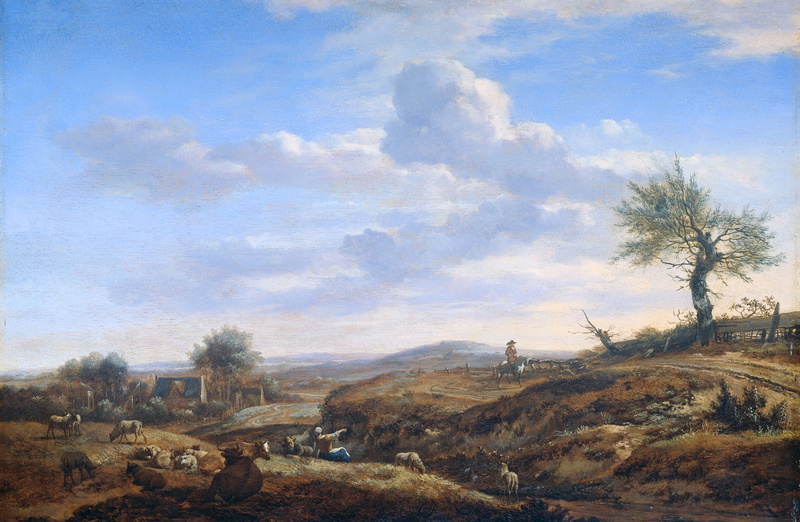 Adriaen van de Velde, oil, picture, Hilly Landscape with a Great way, tree, 1080P