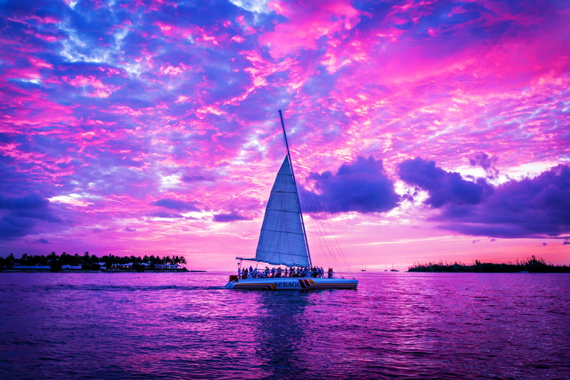 beauty in nature, sky, Purple, water, nautical vessel, travel, yacht, clouds, Pink, watercrafts, boats, sailboat, Sea, ocean, dramatic sky, reflection