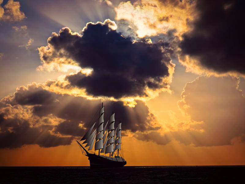 three masted, sailing ship, no people, clouds, outdoors, longing, silhouette, dom, sailing, sailing vessel, galleon, beauty in nature, mood, maritime, transportation
