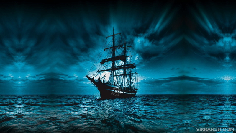 sea, Find best latest 3D  [1920×1080], dark, horizon over water, cloud - sky, beauty in nature, no people, outdoors, sailing ship, power in nature, mode of transportation