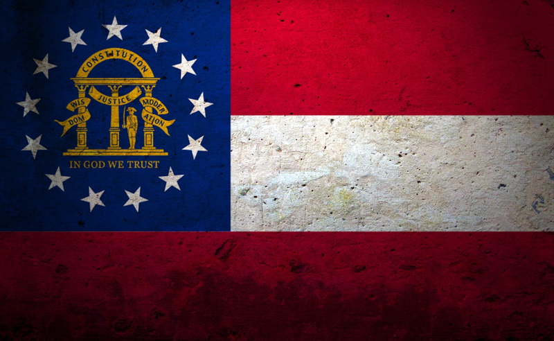 patriotism, sign, blue, building exterior, state, white, State), religion, belief, textured, Georgia, architecture, wall - building feature, city, red