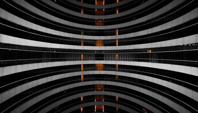 architecture, black and white, abstract, low angle view, geometric shape, parking garage, beijing, outdoors, city, full frame, backgrounds, galaxy soho