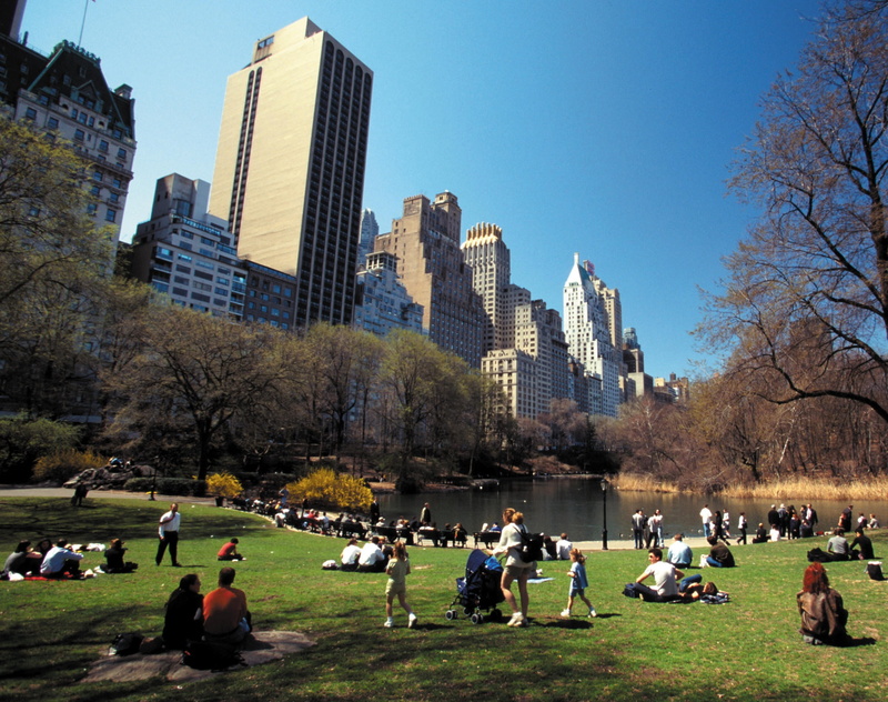 People, lifestyles, building exterior, Park, group of people, 2K, modern, new york city, sky, built structure, women, plant, crowd, City, new, skyscraper