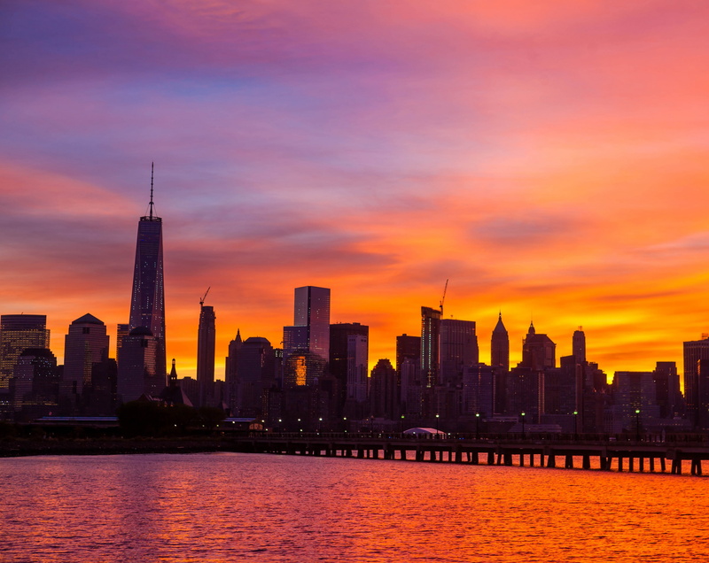 building, sky, domtower, United States, tower, Buildings, financial district, New York, building exterior, water, new, outdoors, Sunrise, Manhattan, photo