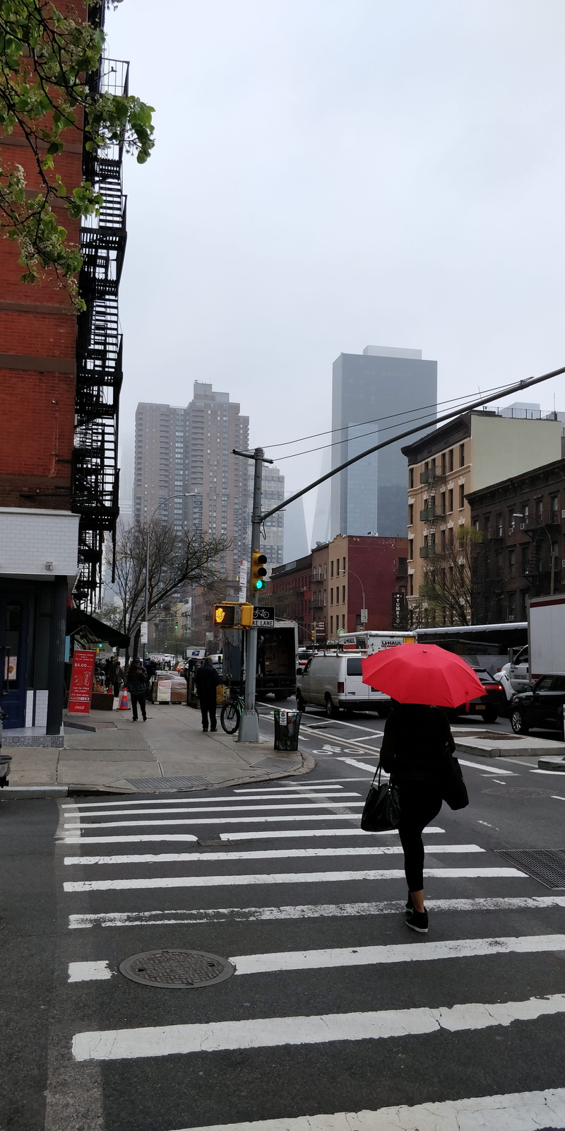 umbrella, united states, crossover, women, outdoors, built structure, sky, street, urban, sign, newyork, city life, transportation, zebra crossing, road
