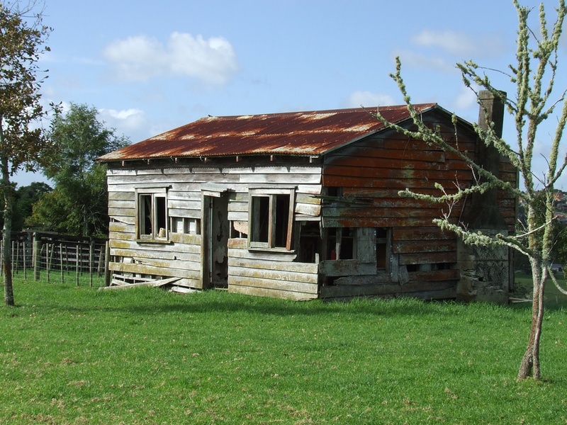 empty, derelict, green color, grass, damaged, landscape, wood - material, land, plant, white, weathered, country, wooden, no people, rural scene, abandoned