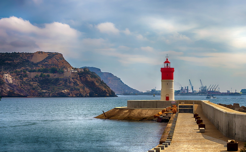 outdoors, lighthouse christmas cartagena murcia, beauty in nature, lighthouse, protection, tower, maritime, guidance, 5K, building, water, direction, sky