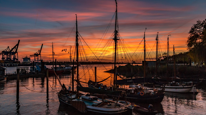 sky, boat, marina, elbe, beauty in nature, beach, architecture, no people, cruise, hanseatic city, seafaring, shipping, maritime, pole, 5K, orange color