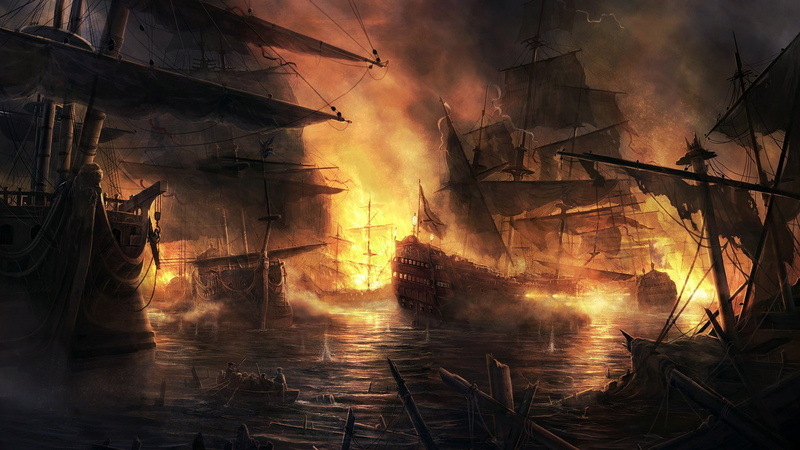 Empire: Total War, Cannons, Armada, smoke, fire, 1080P, Sailing Ship