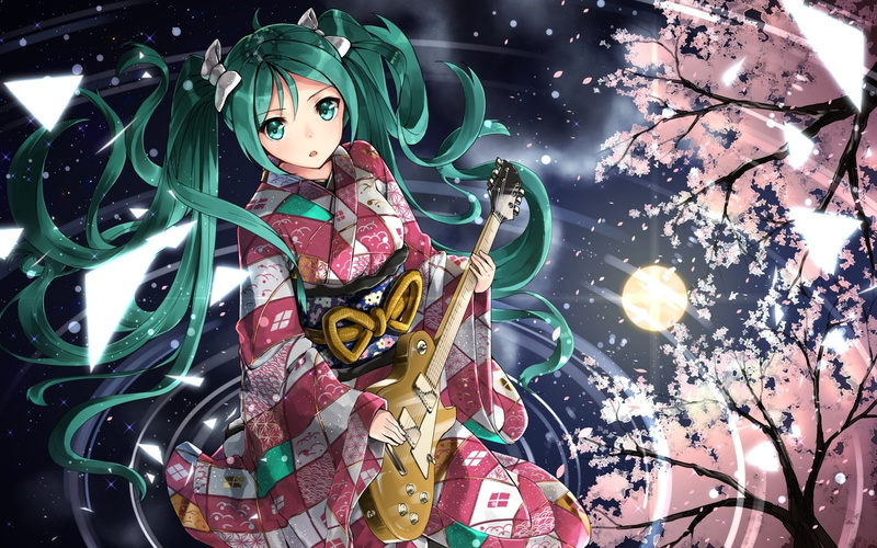 Vocaloid, traditional clothing, 720P, twintails, Hatsune Miku