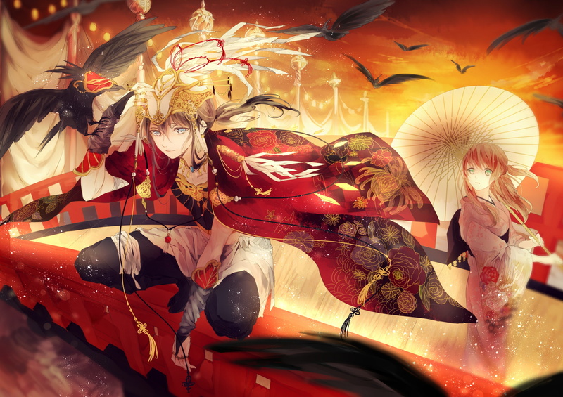 umbrella, 2K, crow, traditional clothing, birds