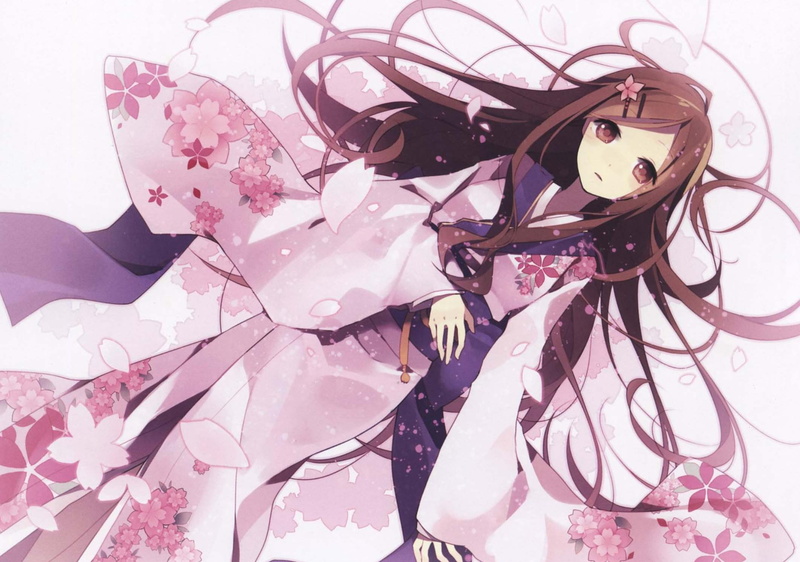 1080P, anime girls, traditional clothing, original characters, kimono, brunette