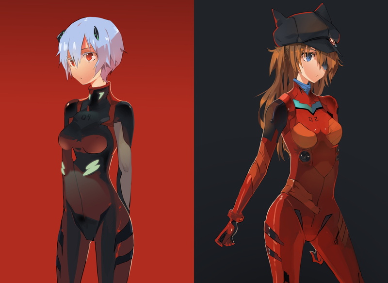 Ayanami Rei, standing, young women, hair, Neon Genesis Evangelion, three quarter length, females, beautiful woman, 4K, indoors, human representation, Asuka Langley Soryu