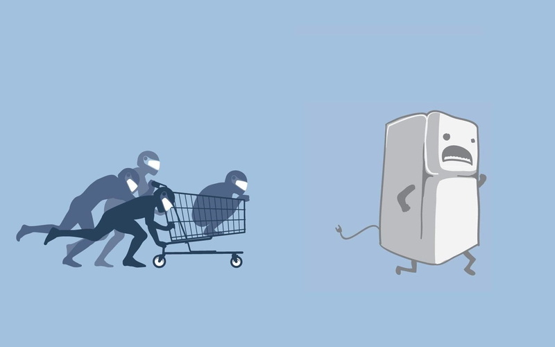 people, pushing, human representation, simple background, shopping cart, wireless technology, humor, minimalism, indoors, white color, copy space, digital art