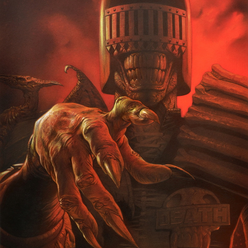 comic, hand, monster, Greg Staples, 1080P, illustration, helmet, Judge Death, claws
