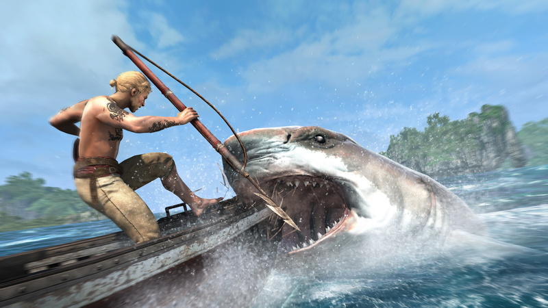 assassins creed iv black flag, outdoors, mouth open, fisherman, mammal, water, shirtless, animal wildlife, sea, marine, men, day, vertebrate, nature, sky