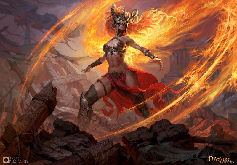 magic, art, girl, fire, Dragon Eternity, 4K, Andrew Kosinski, Dragons Of Eternity