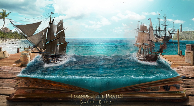 motion, beauty in nature, horizon, day, 1080P, Fantasy, nautical vessel, nature, sea, painting, water, legends, splashing, no people, horizon over water