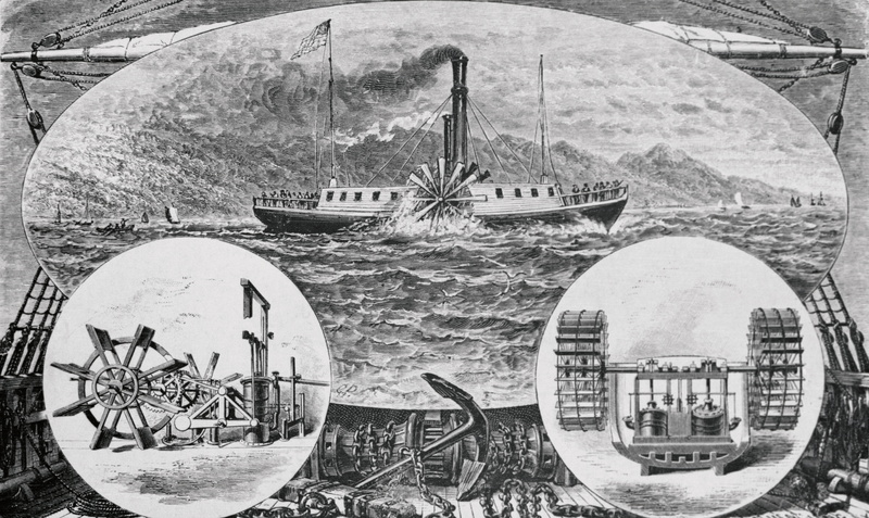 poster, 19th century, mechanism, construction, anchor, robert fultons clermont nrobert fultons first stea, 4K, posterazzi