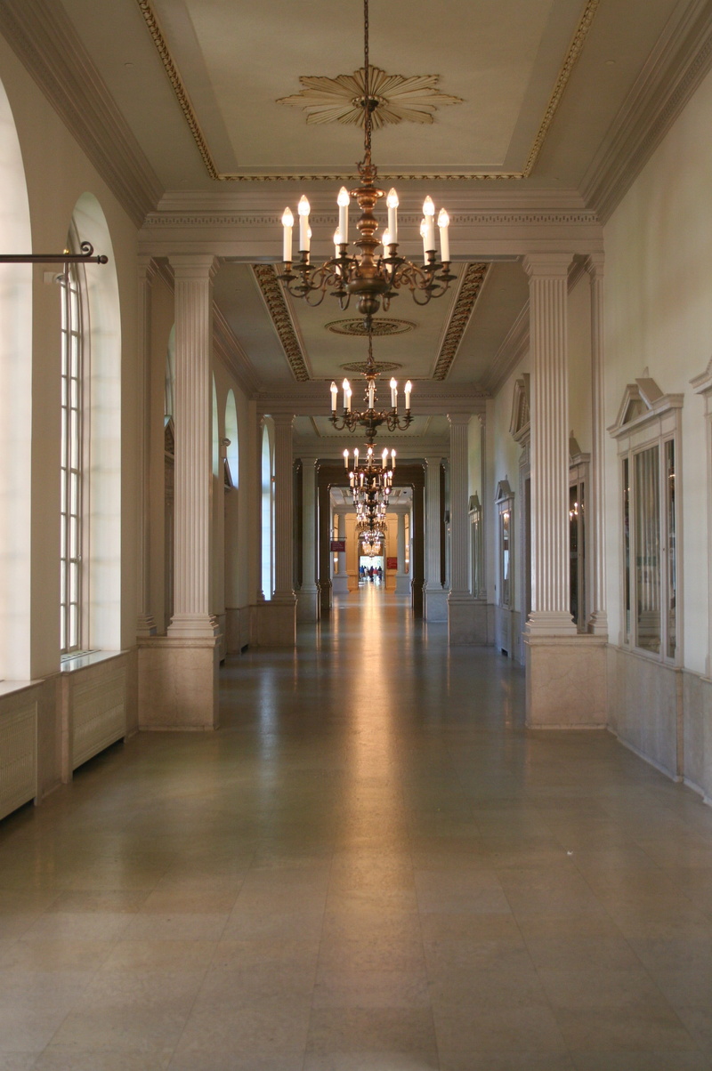 walkway, interior, colonnade, architecture, ceiling, luxury, indoor, hall, illuminated, in a row, 19th, electric lamp, 19th century, tiled floor, museum