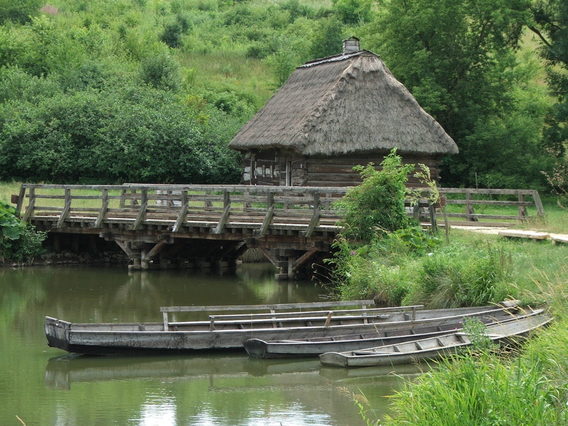 day, asia, Straw, summer, roof, transportation, architecture, nature, 1080P, green color, Open Air Museum, boat, river, tree, built structure, building