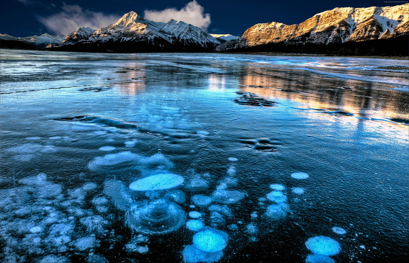 ice, Canada, 4K, mountain, Abraham Lake, 4K