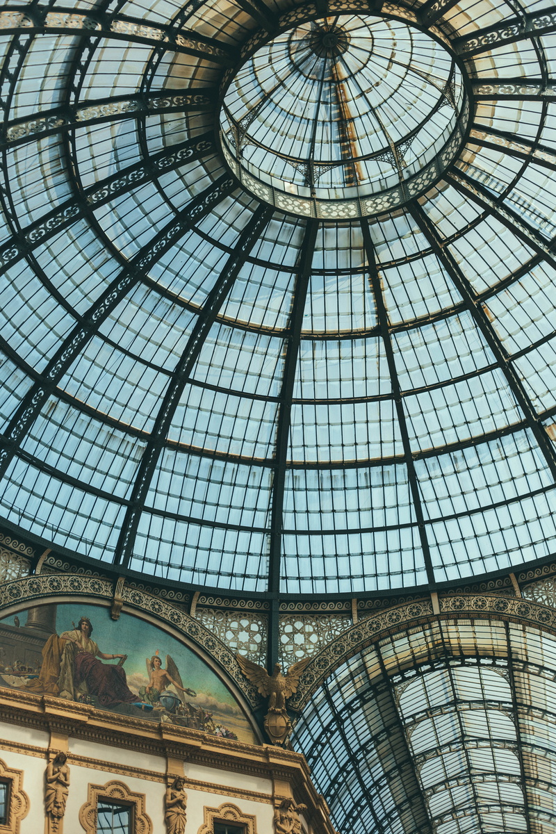 skylight, low angle view, the past, metropolitan city of milan, no people, architecture and art, design, galleria, iron, architectural feature, art and craft