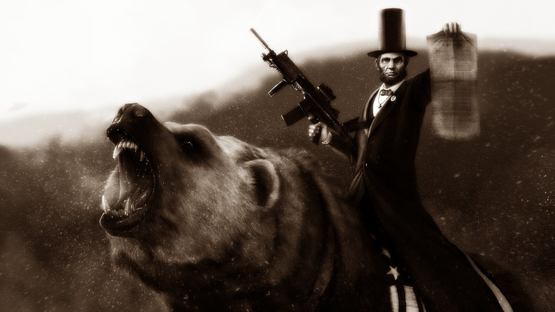 beard, assault, x, rifle, art, animals, 1080P, Abraham Lincoln, lincoln, hats, hd, abraham, bears