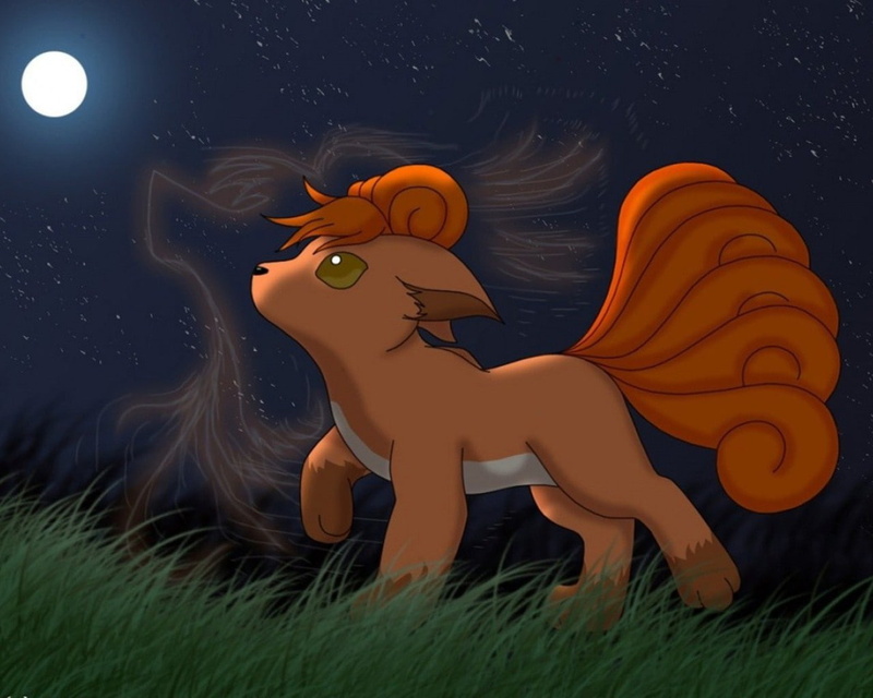 moon, ninetails, x, pokemon, vulpix, space, moons, night, hd, 720P, art