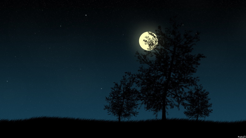 night, moons, Moon, art, digital, space, 1080P, Landscapes, digital art, Trees, nature, hd