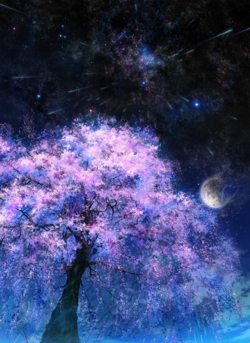 stars, hd, art, x, moons, space, moon, 2K, night, Trees