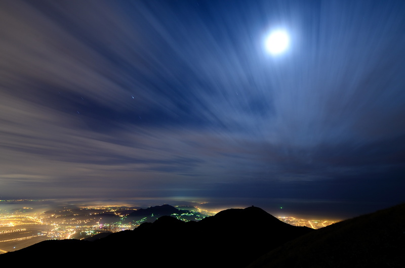 cityscapes, 4K, taiwan, night, Landscapes, Moon, taipei, moons, asia, city, hd, art, space, mountains, lights, Clouds