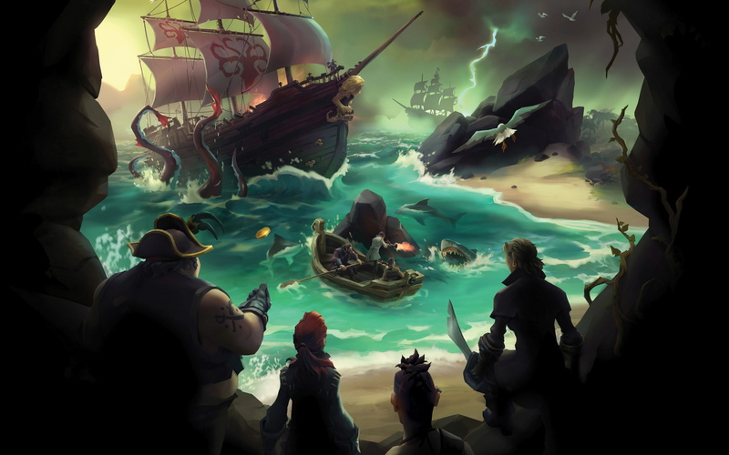 tangled, best games, sharks, ship, digital, 4K, pirates, ps4, seashore, Sea of Thieves, game, octopus, four, pc, sail, near, xbox one, Gamescom