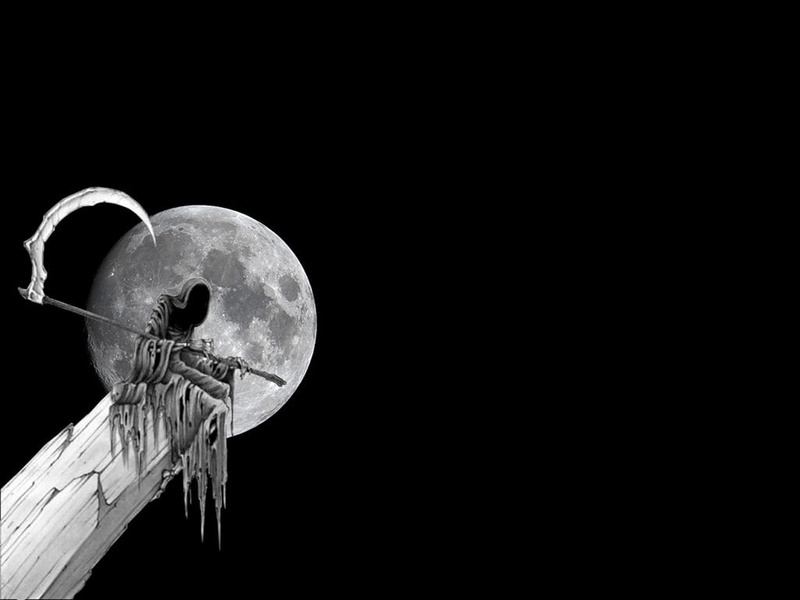 moon, black and white, 480P, moons, night, art, space, x, white, black, reaper, gothic, hd