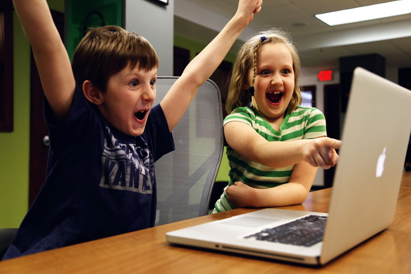 smiling, laptop, human arm, mouth open, family, emotion, girl, males, people, child, two People, boy, education, indoors, mouth, shouting, cheerful, 5K