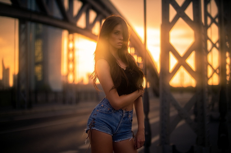 portrait, 1080P, hip, summer, girl, city, light, skyline, sweetheart, beauty, pose, Martin Kuhn, figure, long-haired, road, the beauty, sunset, germany