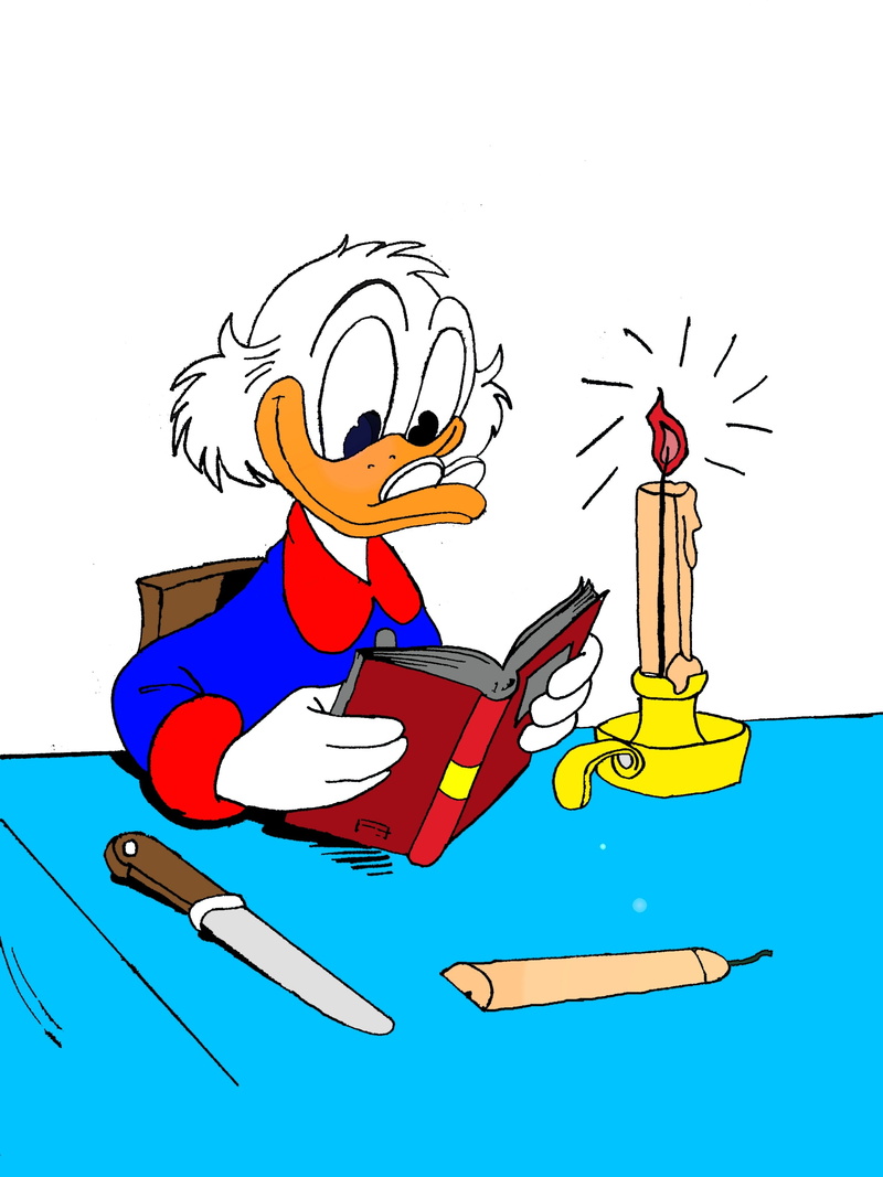 Scrooge, x, art, mcduck, 2K, animals, ducks, candles, hd, knives, books