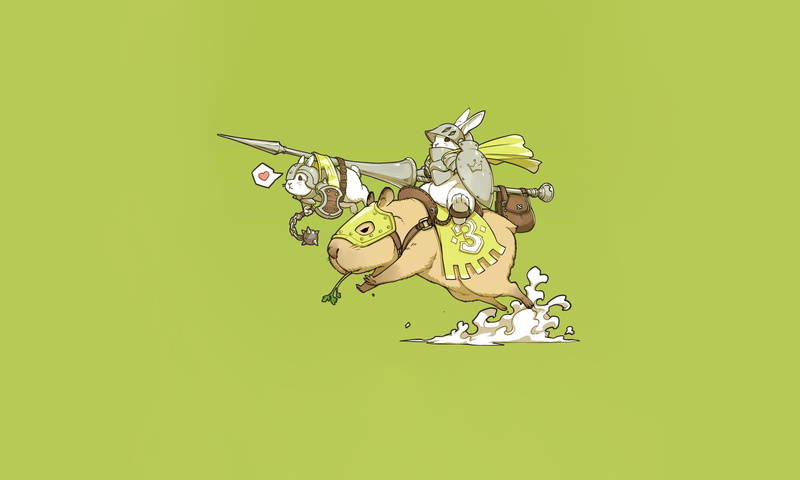 Ren Wei Pan, Characters, Art, Knight, 4K, Bunny knight, Minimalism, Capybara, Warrior, Bunny