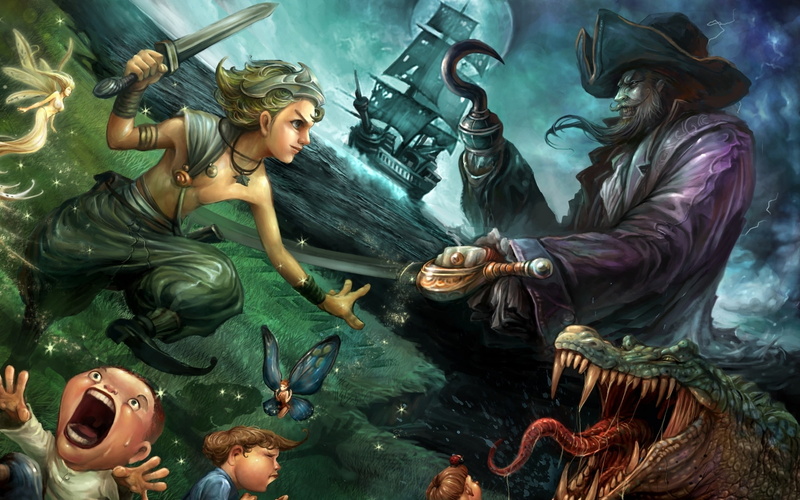 pirates, peter, fantasy, saryth, pan, kids, captain, 1080P, fairytale, neverland, fanart