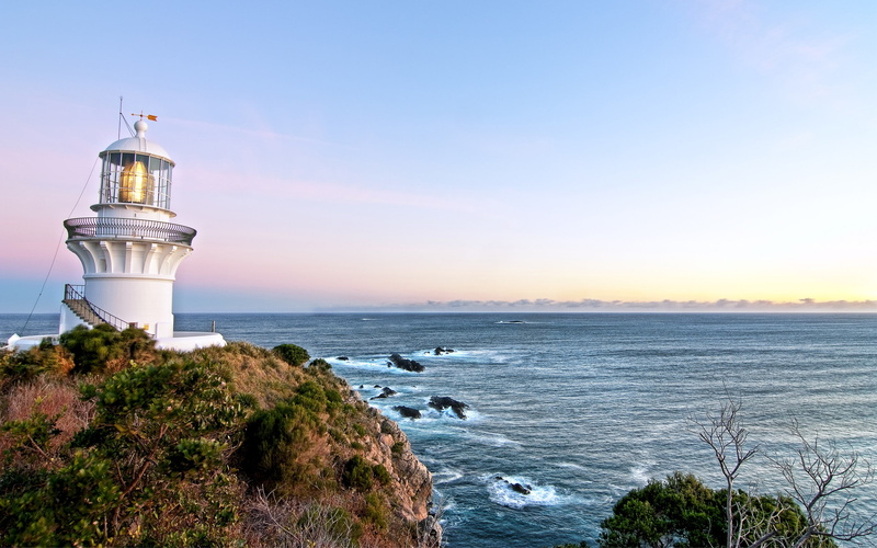 2K, beach, tower, building exterior, direction, sky, guidance, lighthouse, beauty in nature, land, horizon over water, Australia, sea, architecture, water