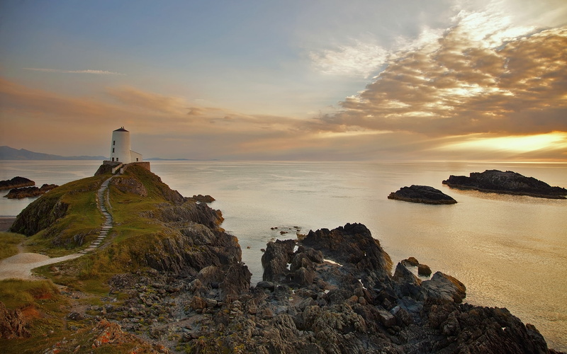 path, 1080P, lighthouse, ocean, nature, rocks, coast, stone, trail, hd, sunset