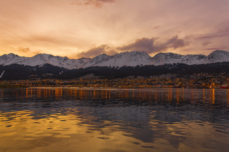 mountain, environment, landscape, sunset, ushuaia, snow, beauty in nature, no people, scenics - nature, outdoors, 5K, water, mountain range, cold temperature