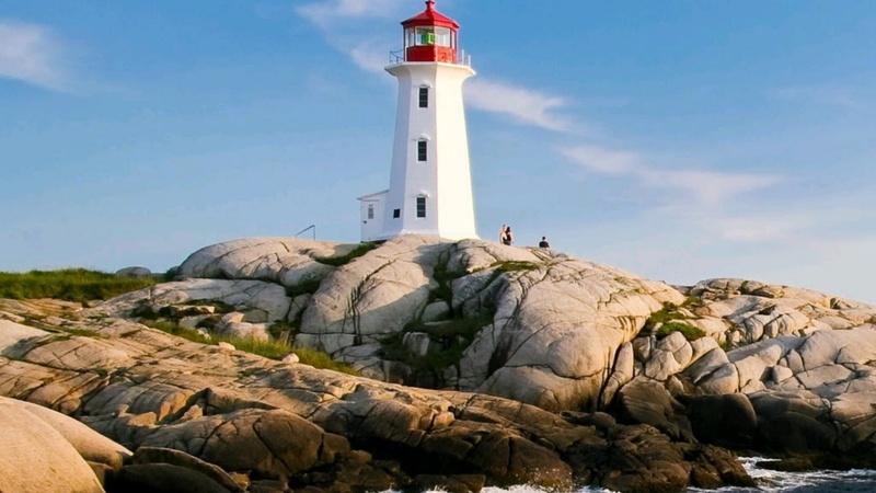 direction, architecture, solid, built structure, sky, rock formation, nova scotia, water, 1080P, canada, rock, beacon, peggys cove, building exterior