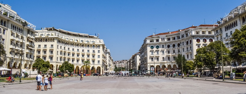 greece, aristotelous square, sunny, city, tree, residential district, travel destinations, panorama, street, 5K, apartment, nature, travel, day, incidental people